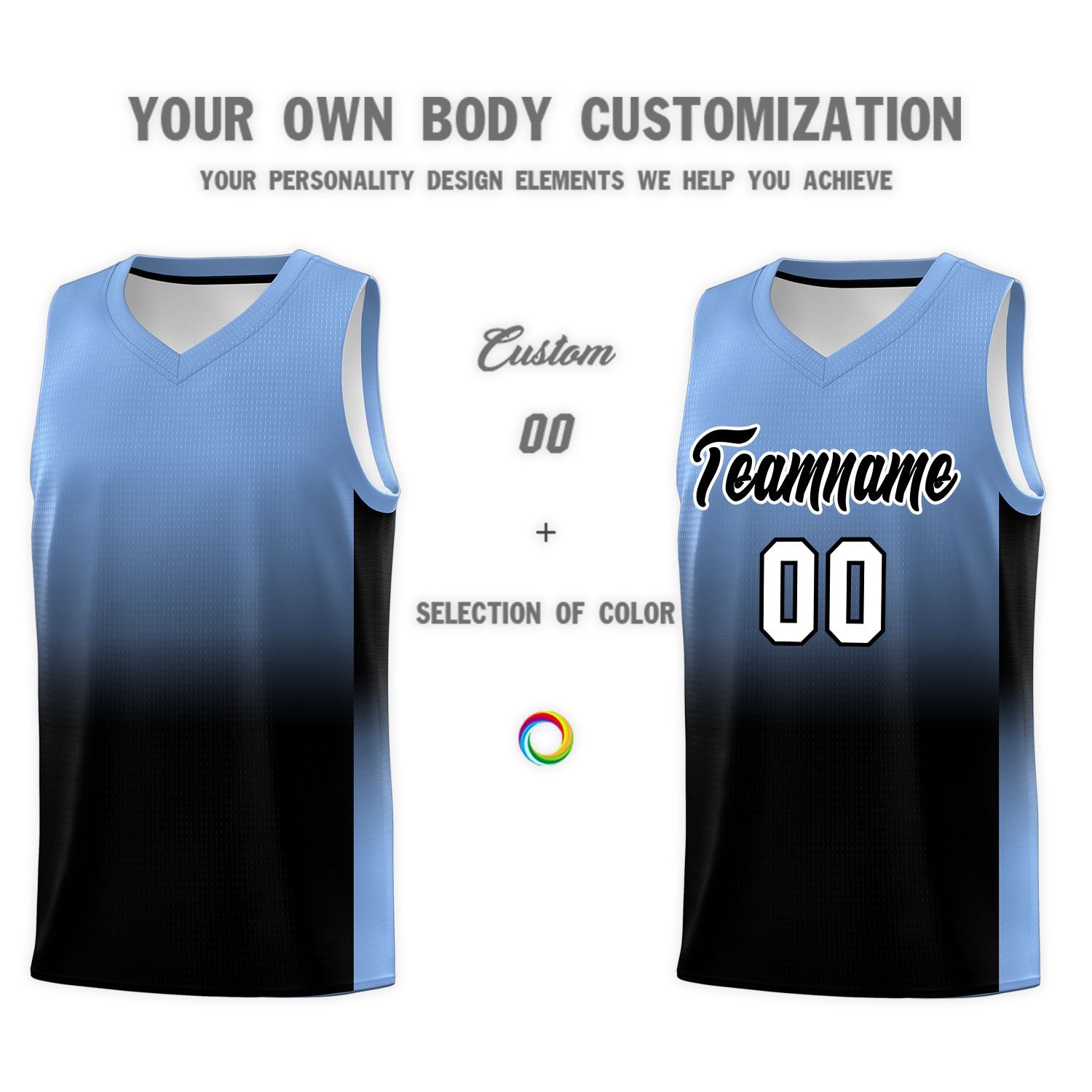 Custom Light Blue Black Gradient Fashion Sets Sports Uniform Basketball Jersey