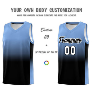 Custom Light Blue Black Gradient Fashion Sets Sports Uniform Basketball Jersey