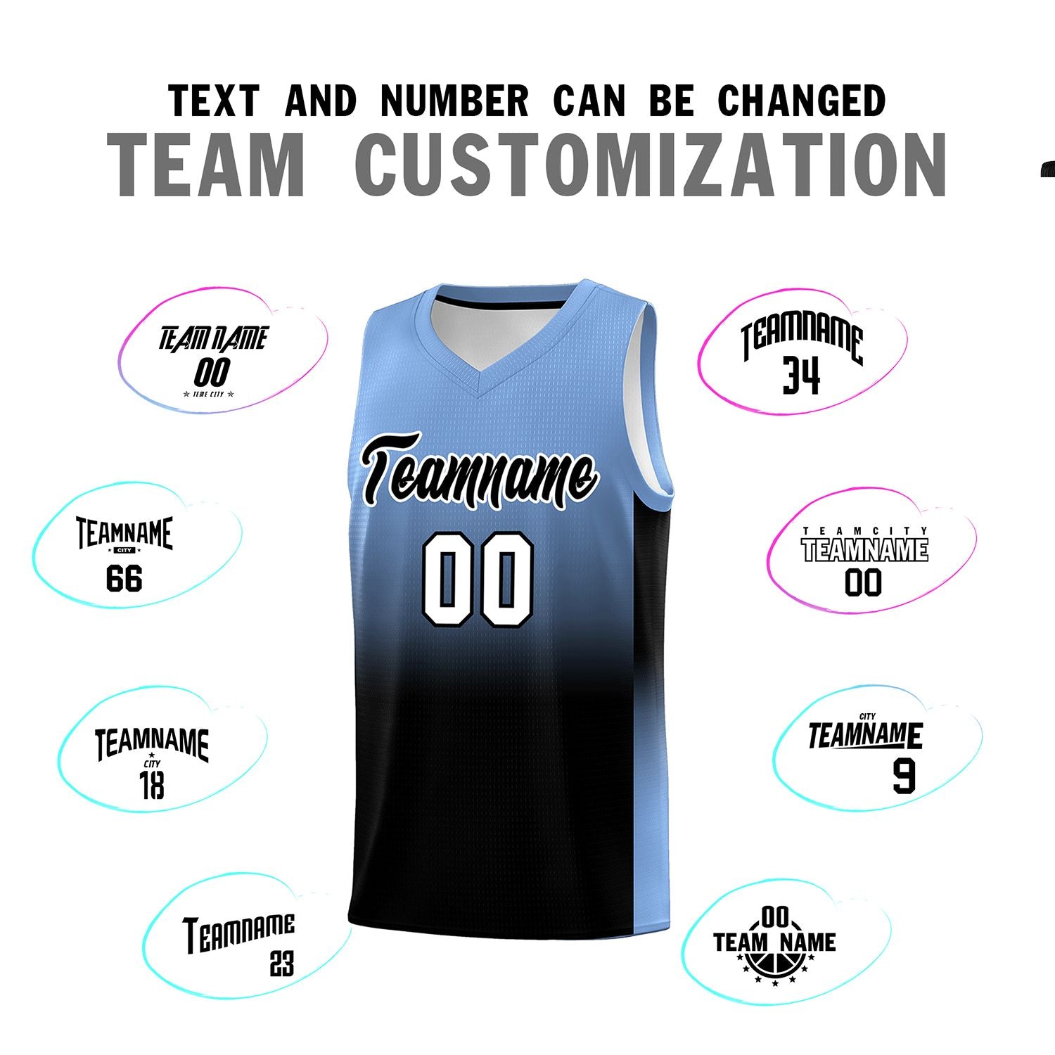 Custom Light Blue Black Gradient Fashion Sets Sports Uniform Basketball Jersey