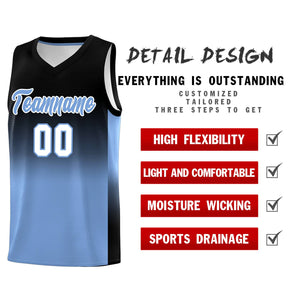 Custom Black Light Blue Gradient Fashion Sets Sports Uniform Basketball Jersey