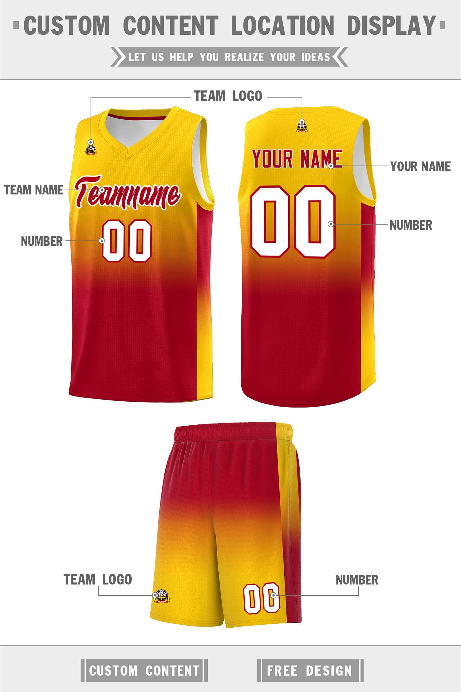 Custom Gold Red Gradient Fashion Sets Sports Uniform Basketball Jersey