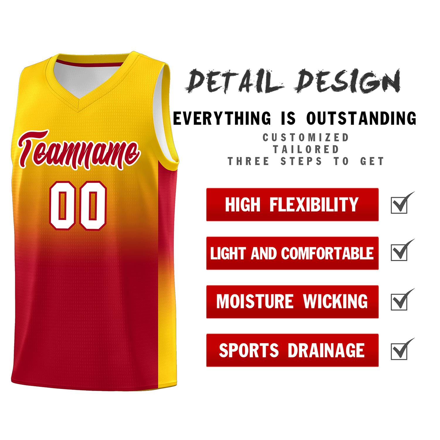 Custom Gold Red Gradient Fashion Sets Sports Uniform Basketball Jersey