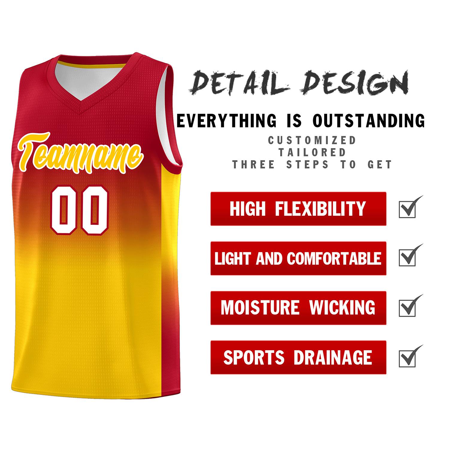 Custom Red Gold Gradient Fashion Sets Sports Uniform Basketball Jersey