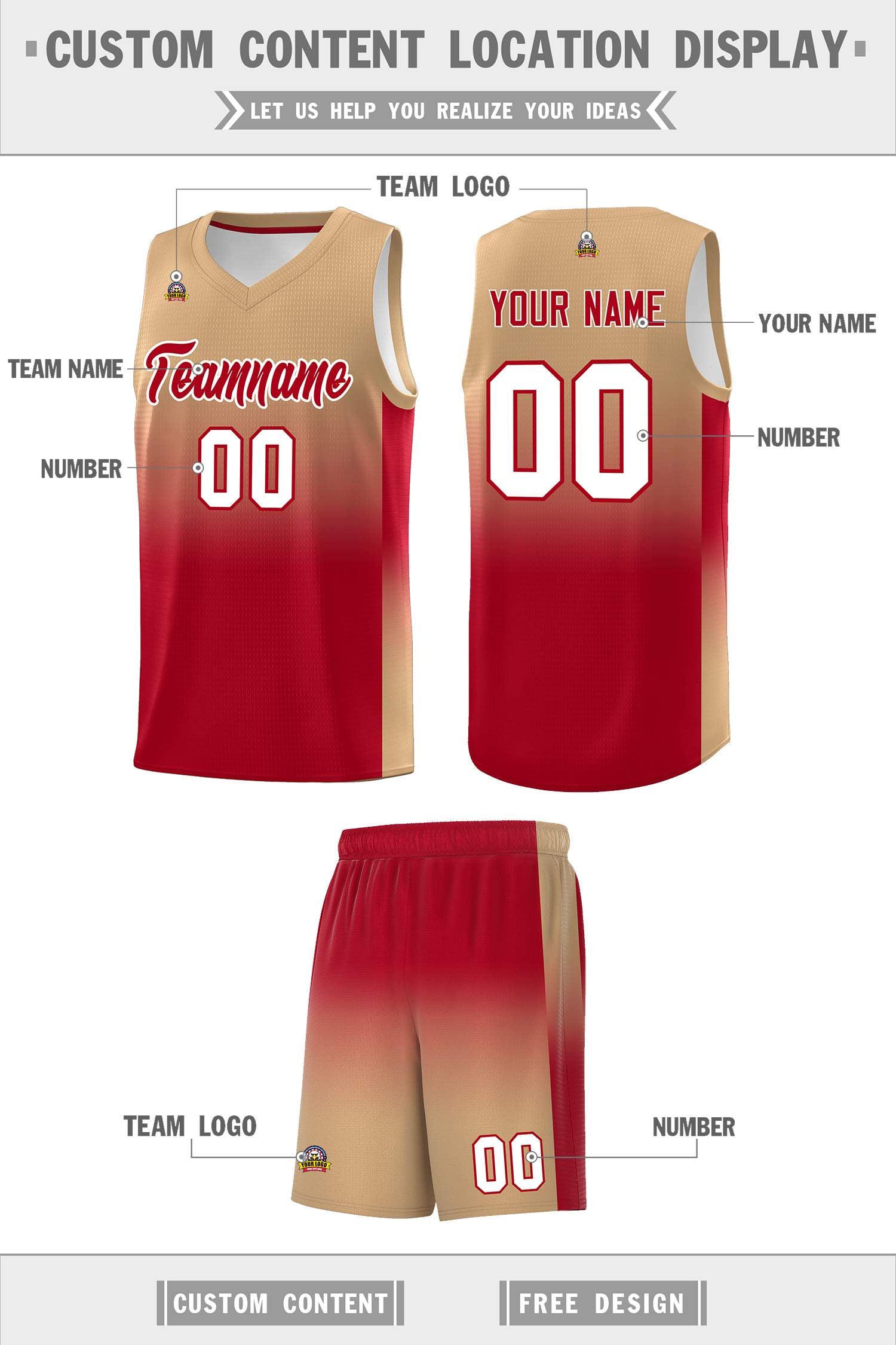 Custom Old Gold Red Gradient Fashion Sets Sports Uniform Basketball Jersey