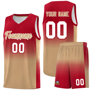 Custom Red Old Gold Gradient Fashion Sets Sports Uniform Basketball Jersey