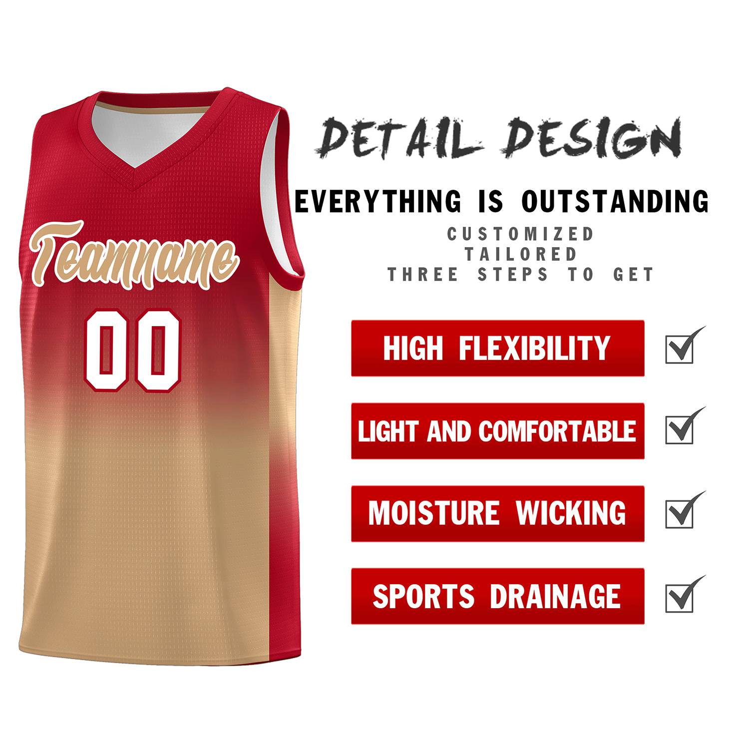 Custom Red Old Gold Gradient Fashion Sets Sports Uniform Basketball Jersey