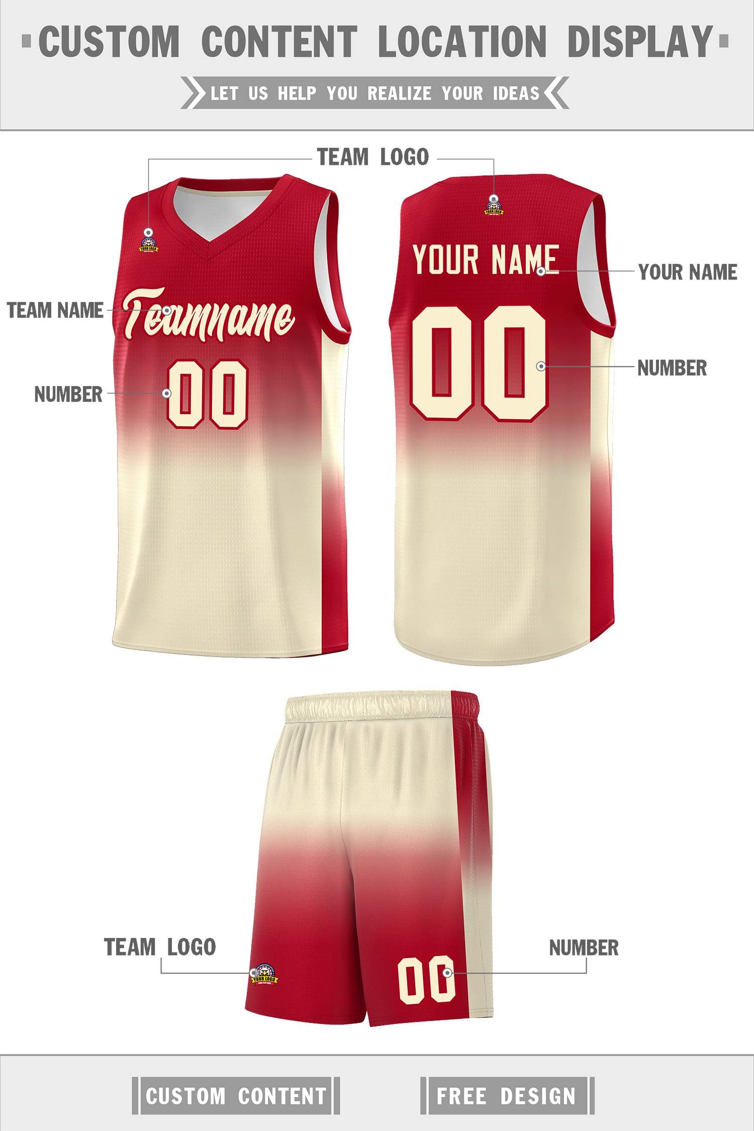 Custom Red Cream Gradient Fashion Sets Sports Uniform Basketball Jersey