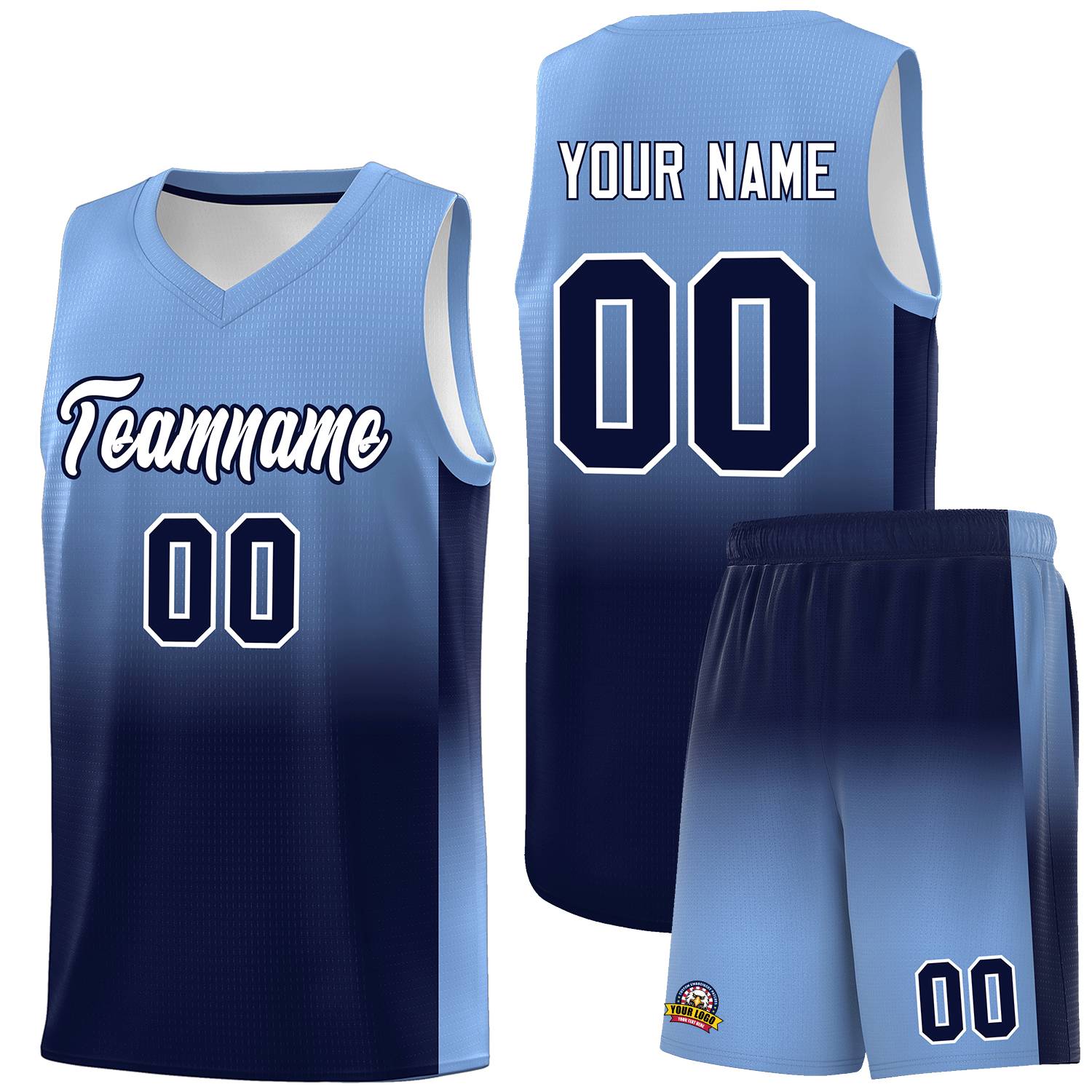 Custom Light Blue Navy Gradient Fashion Sets Sports Uniform Basketball Jersey