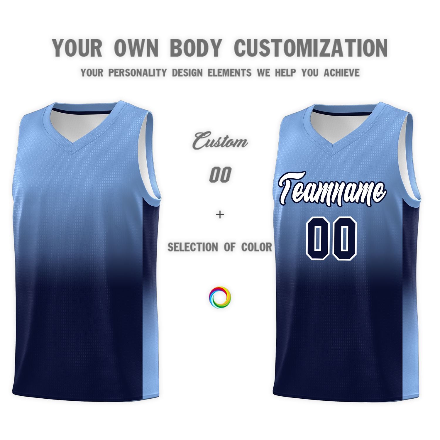 Custom Light Blue Navy Gradient Fashion Sets Sports Uniform Basketball Jersey