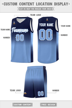 Custom Navy Light Blue Gradient Fashion Sets Sports Uniform Basketball Jersey