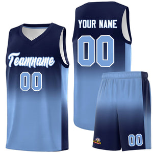 Custom Navy Light Blue Gradient Fashion Sets Sports Uniform Basketball Jersey