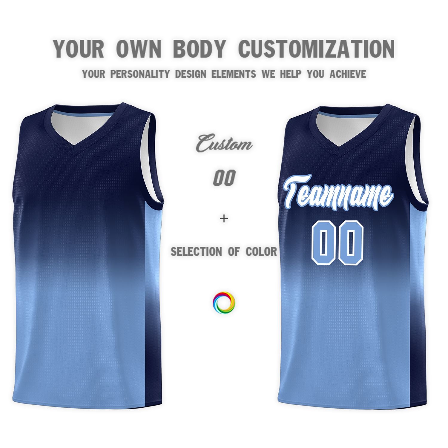 Custom Navy Light Blue Gradient Fashion Sets Sports Uniform Basketball Jersey