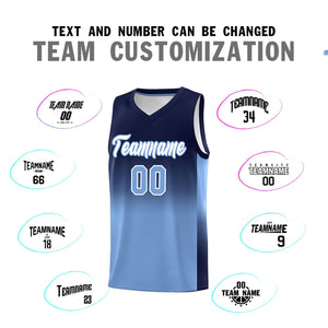 Custom Navy Light Blue Gradient Fashion Sets Sports Uniform Basketball Jersey