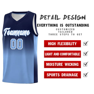 Custom Navy Light Blue Gradient Fashion Sets Sports Uniform Basketball Jersey