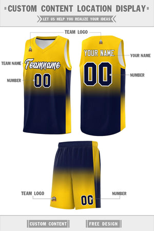 Custom Gold Navy Gradient Fashion Sets Sports Uniform Basketball Jersey