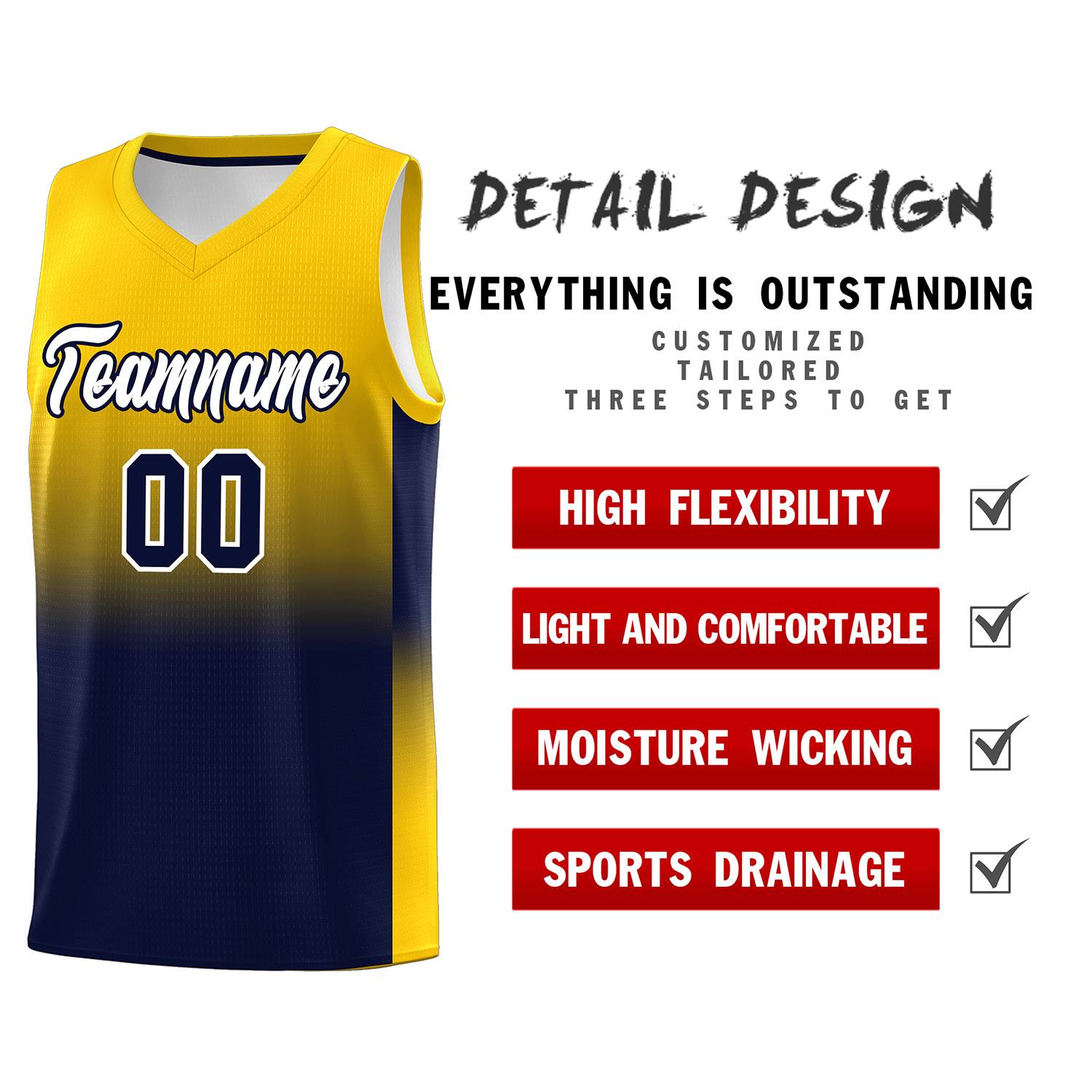 Custom Gold Navy Gradient Fashion Sets Sports Uniform Basketball Jersey