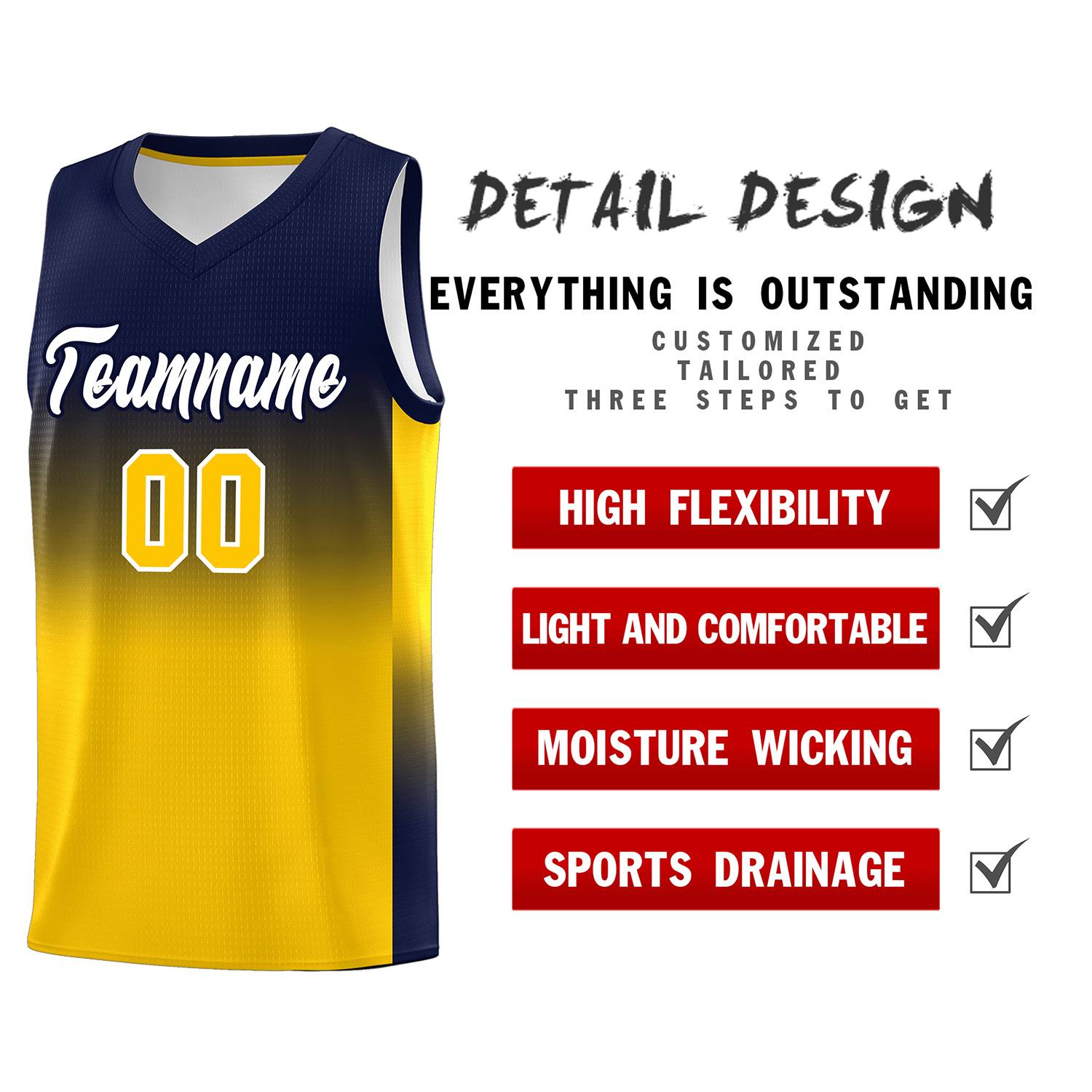 Custom Navy Gold Gradient Fashion Sets Sports Uniform Basketball Jersey