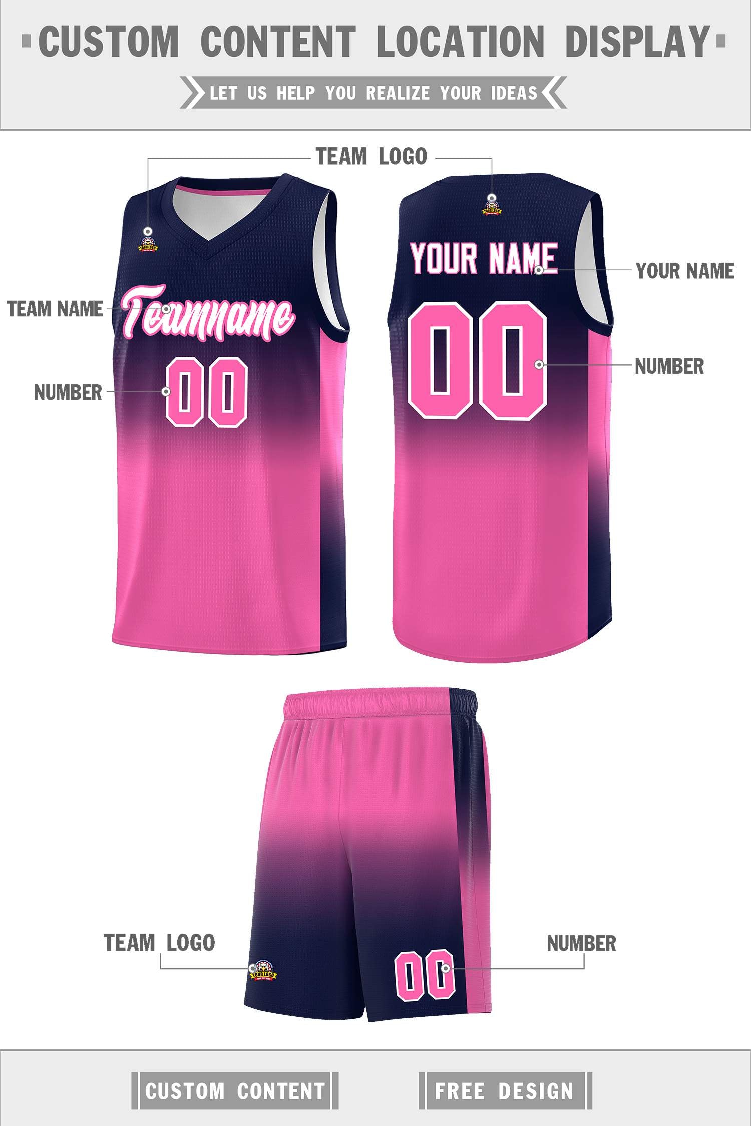 Custom Navy Pink Gradient Fashion Sets Sports Uniform Basketball Jersey