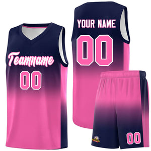 Custom Navy Pink Gradient Fashion Sets Sports Uniform Basketball Jersey