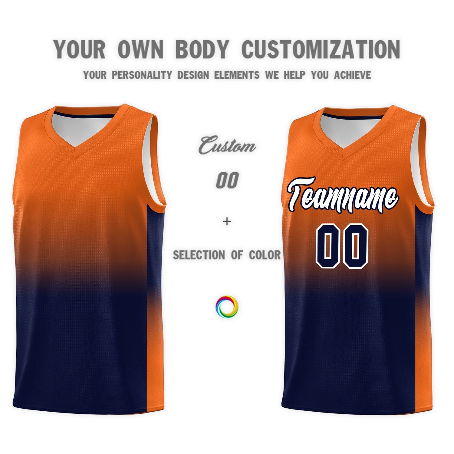 Custom Orange Navy Gradient Fashion Sets Sports Uniform Basketball Jersey