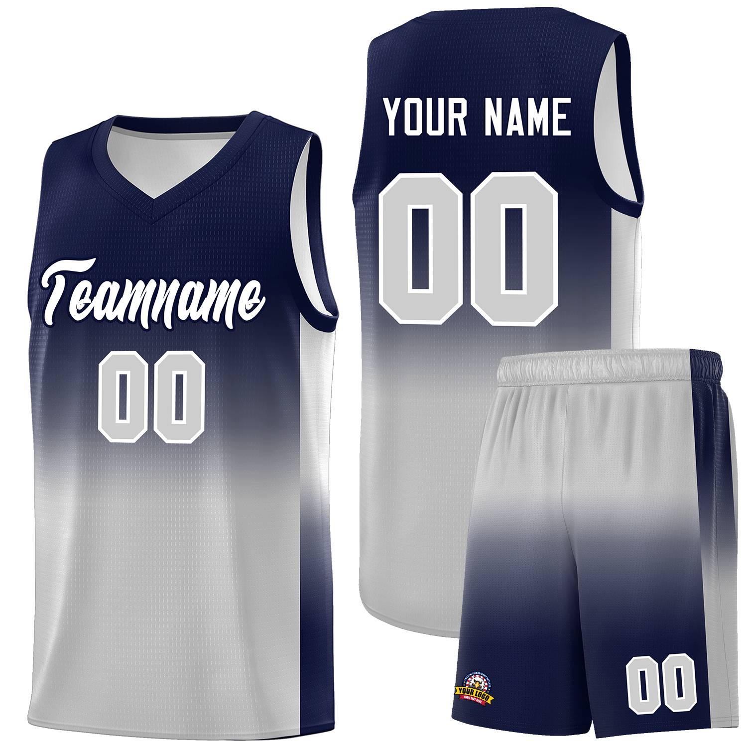 Custom Navy Gray Gradient Fashion Sets Sports Uniform Basketball Jersey