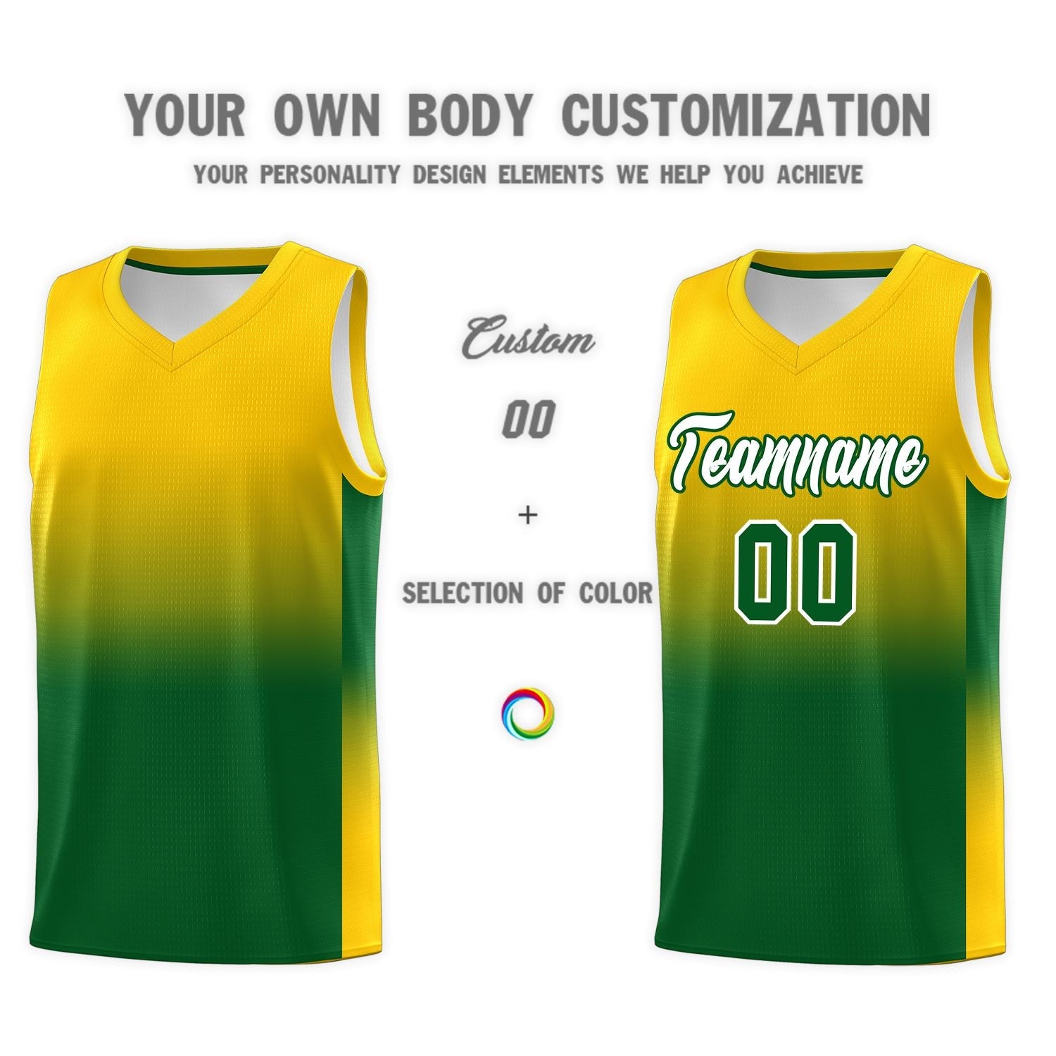 Custom Gold Kelly Green Gradient Fashion Sets Sports Uniform Basketball Jersey