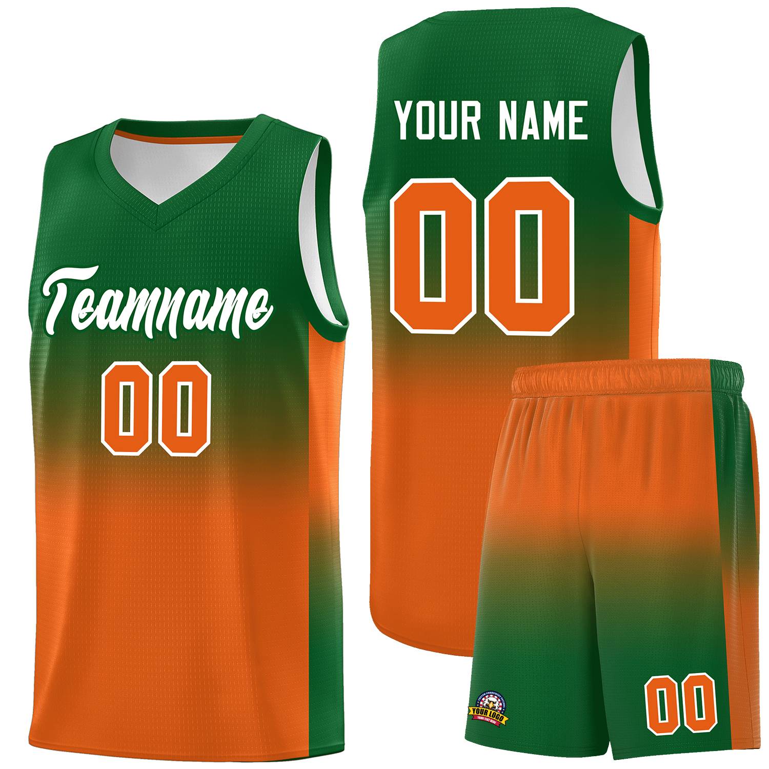 Custom Kelly Green Orange Gradient Fashion Sets Sports Uniform Basketball Jersey