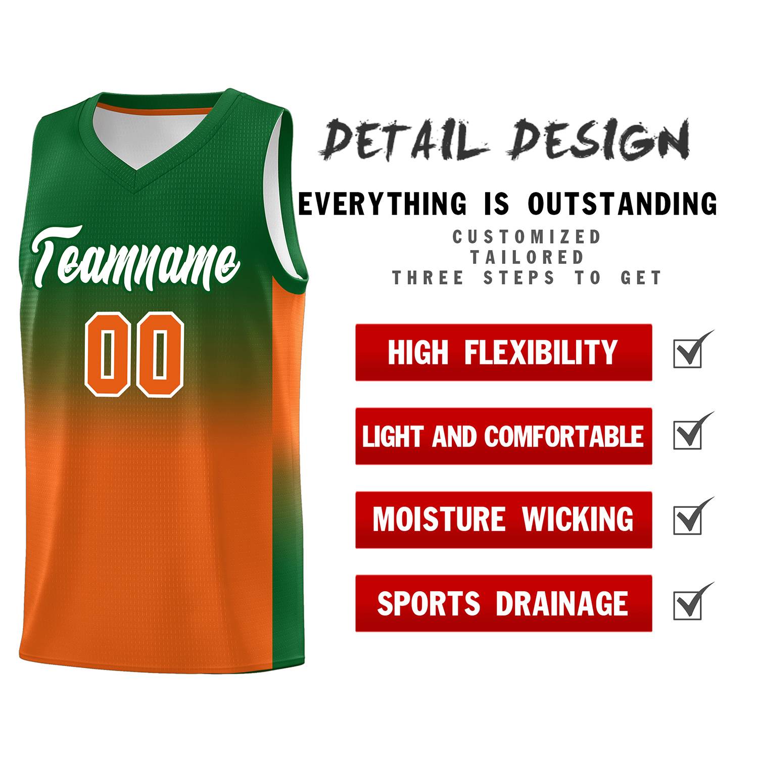 Custom Kelly Green Orange Gradient Fashion Sets Sports Uniform Basketball Jersey