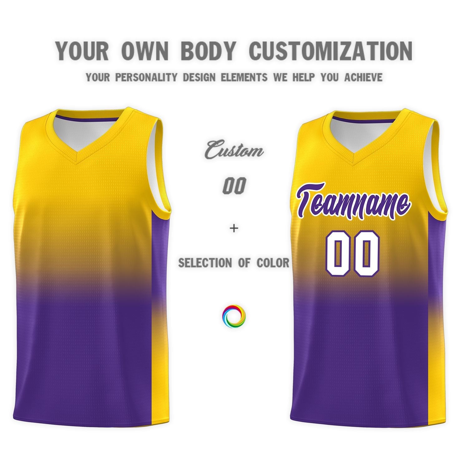 Custom Gold Purple Gradient Fashion Sets Sports Uniform Basketball Jersey