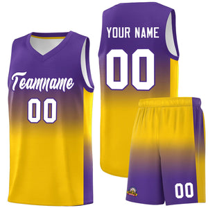 Custom Purple Gold Gradient Fashion Sets Sports Uniform Basketball Jersey