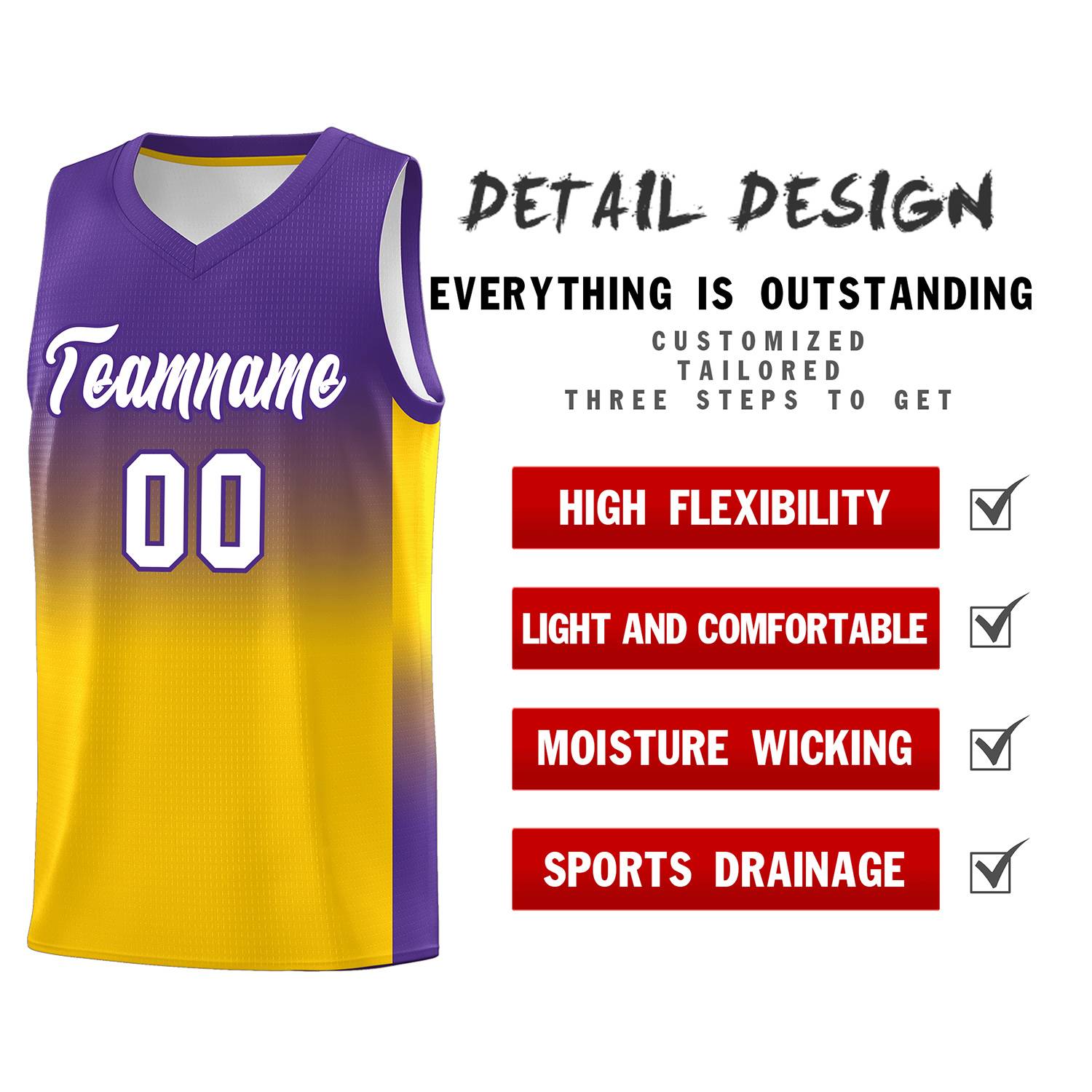 Custom Purple Gold Gradient Fashion Sets Sports Uniform Basketball Jersey