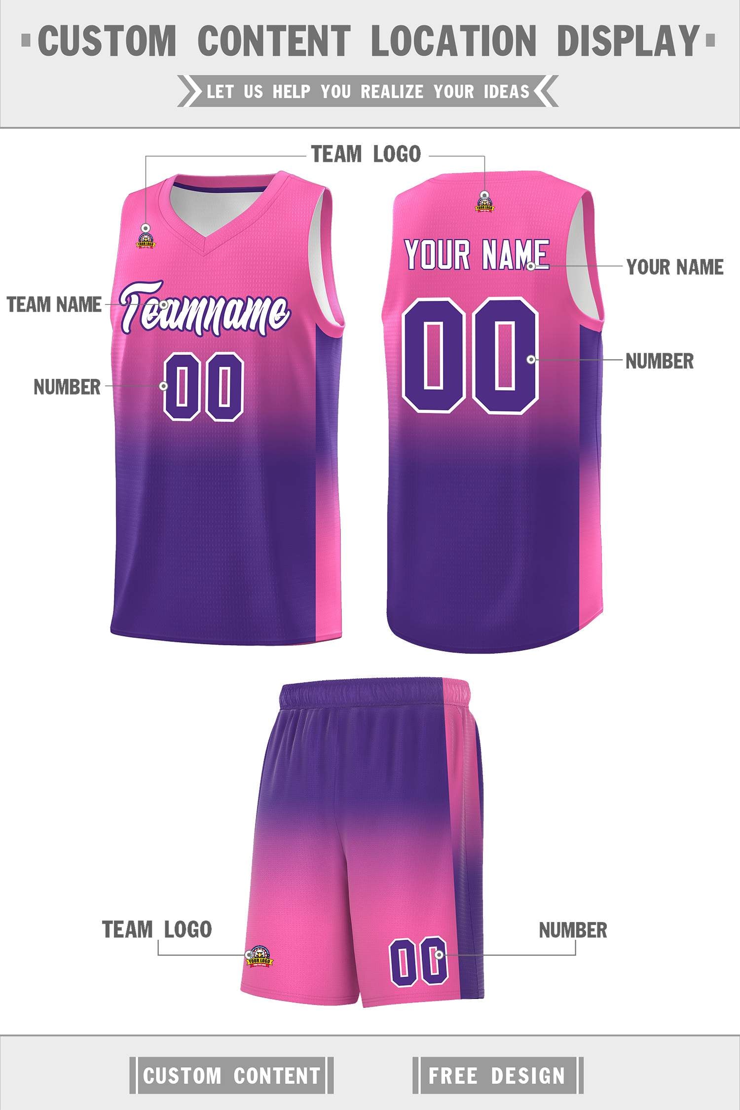 Custom Pink Purple Gradient Fashion Sets Sports Uniform Basketball Jersey