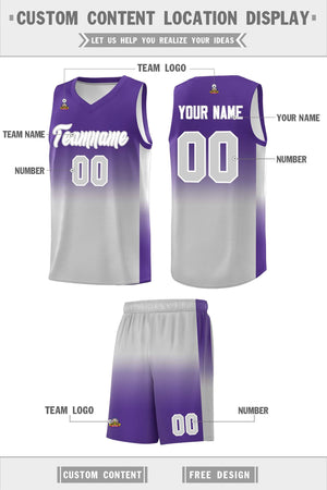 Custom Purple Gray Gradient Fashion Sets Sports Uniform Basketball Jersey