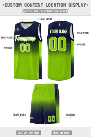 Custom Navy Neon Green Gradient Fashion Sets Sports Uniform Basketball Jersey