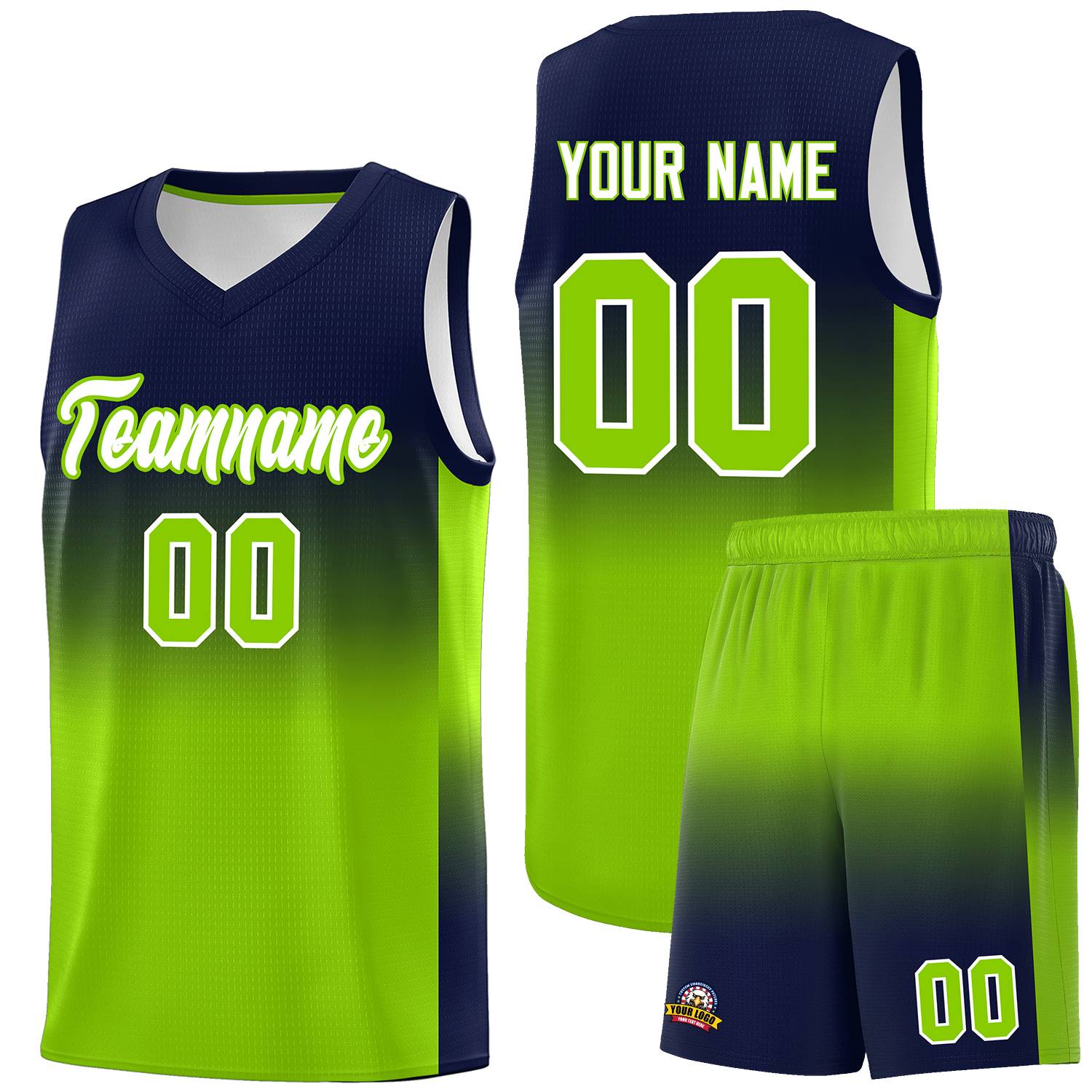 Custom Navy Neon Green Gradient Fashion Sets Sports Uniform Basketball Jersey