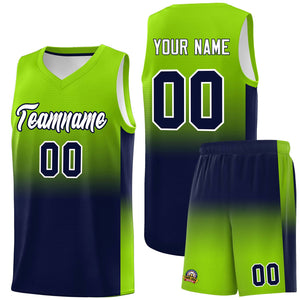 Custom Neon Green Navy Gradient Fashion Sets Sports Uniform Basketball Jersey