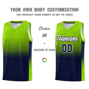 Custom Neon Green Navy Gradient Fashion Sets Sports Uniform Basketball Jersey