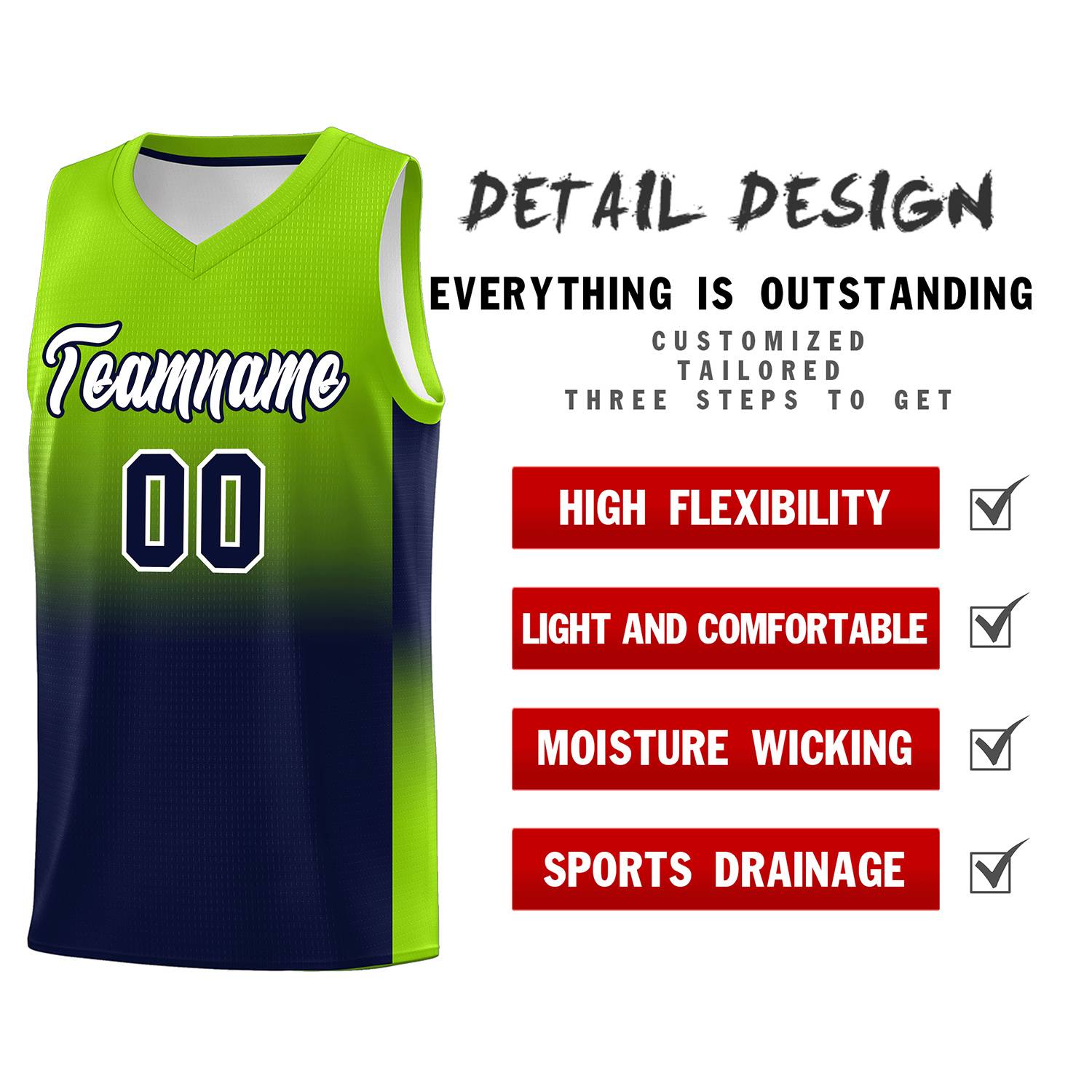 Custom Neon Green Navy Gradient Fashion Sets Sports Uniform Basketball Jersey