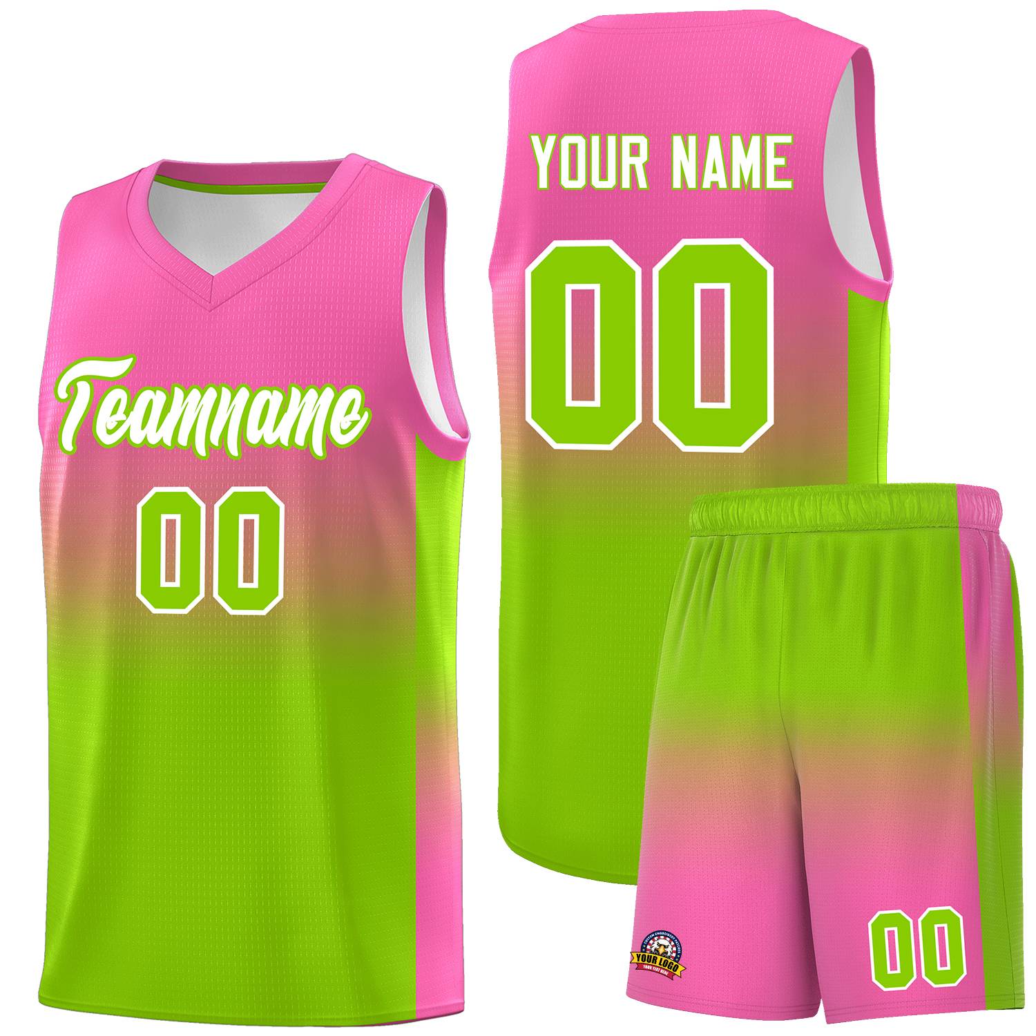 Custom Pink Neon Green Gradient Fashion Sets Sports Uniform Basketball Jersey