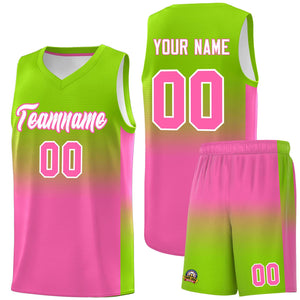 Custom Neon Green Pink Gradient Fashion Sets Sports Uniform Basketball Jersey