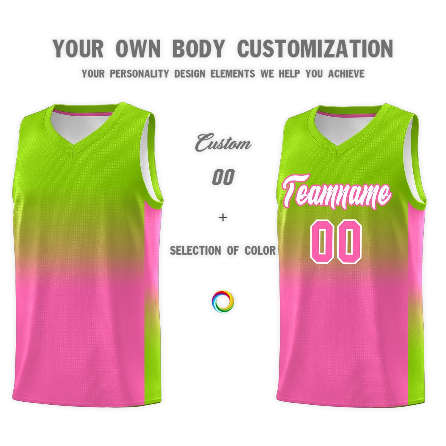 Custom Neon Green Pink Gradient Fashion Sets Sports Uniform Basketball Jersey