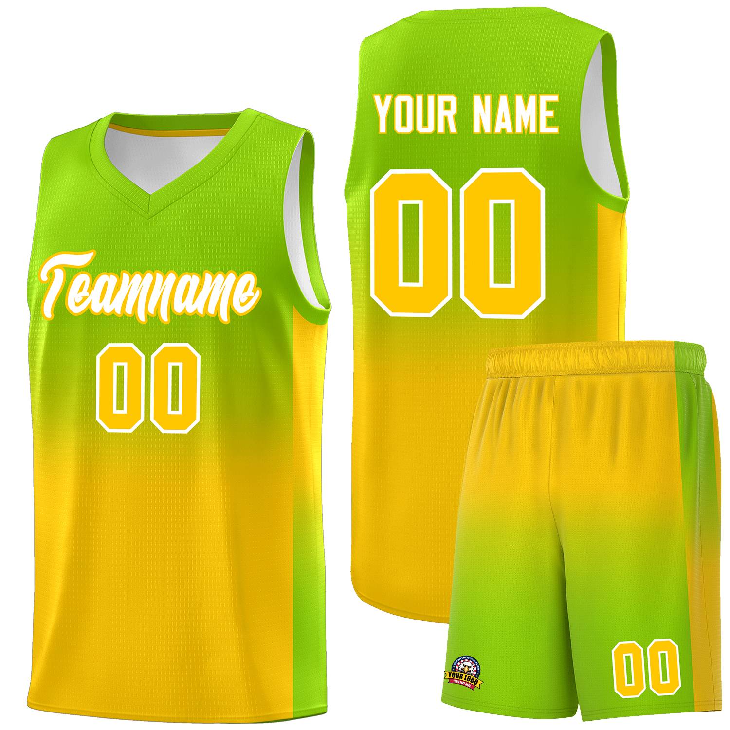 Custom Neon Green Gold Gradient Fashion Sets Sports Uniform Basketball Jersey