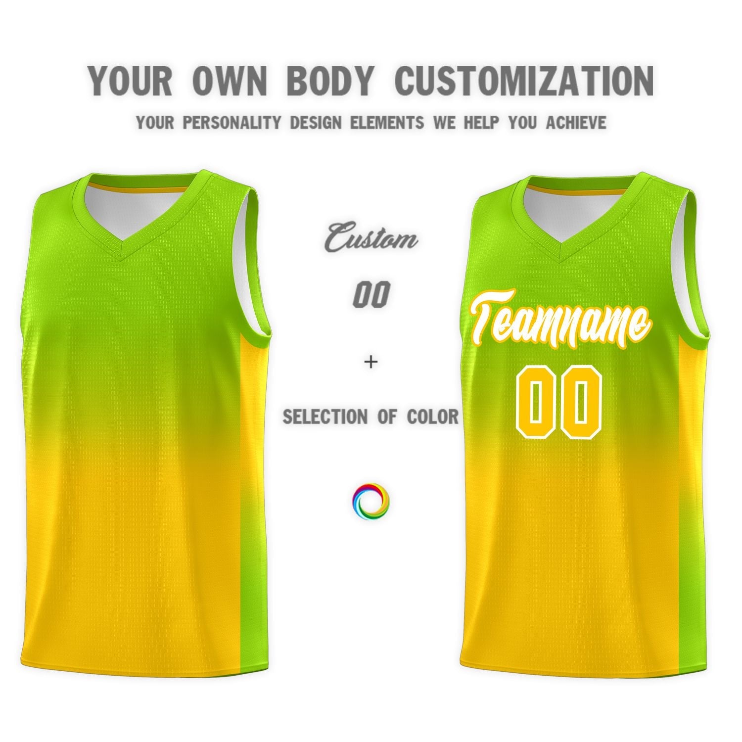 Custom Neon Green Gold Gradient Fashion Sets Sports Uniform Basketball Jersey