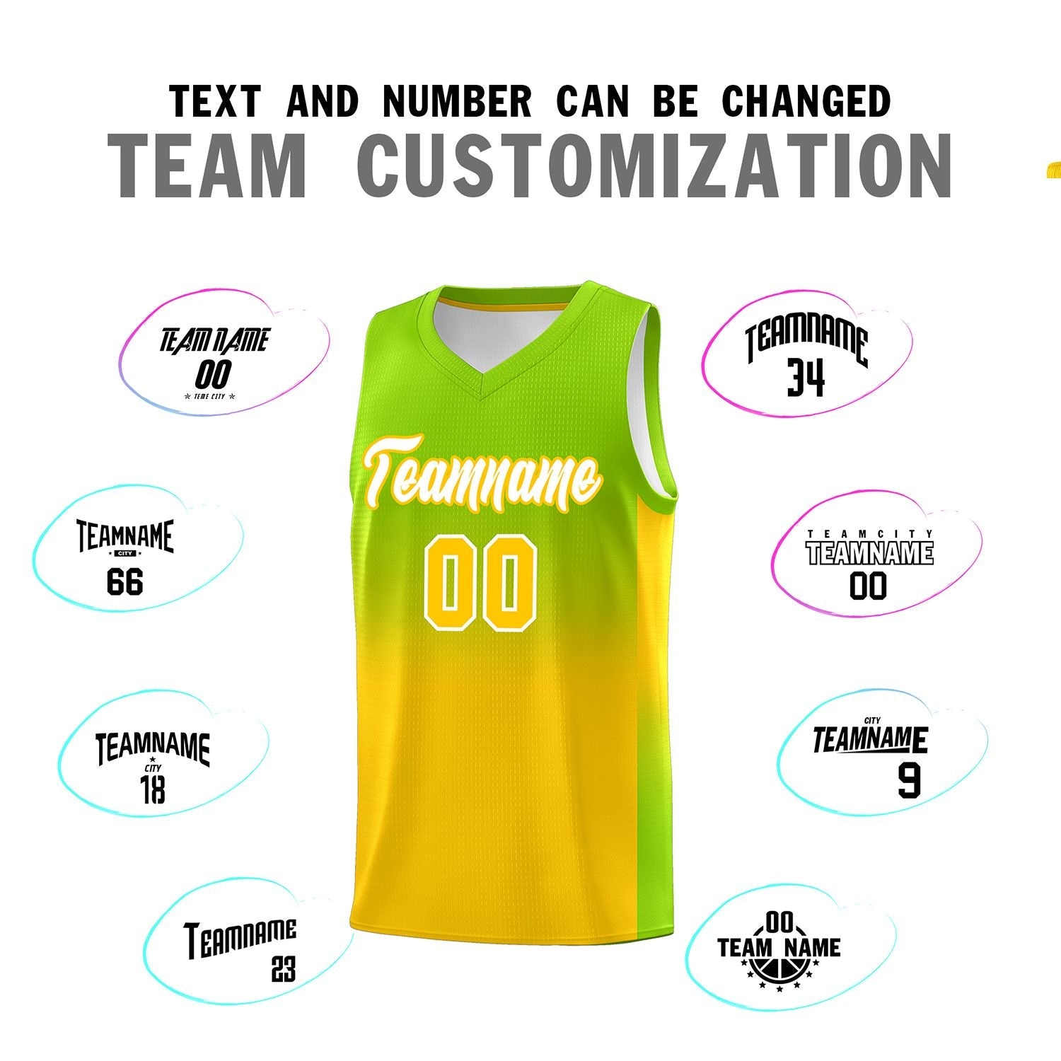 Custom Neon Green Gold Gradient Fashion Sets Sports Uniform Basketball Jersey