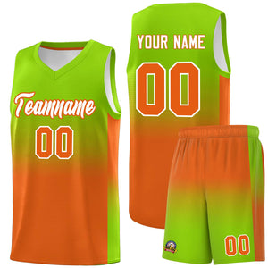 Custom Neon Green Orange Gradient Fashion Sets Sports Uniform Basketball Jersey