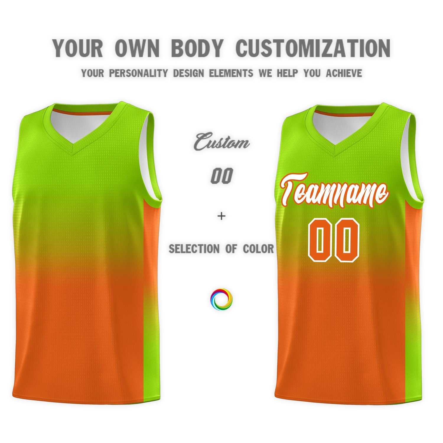 Custom Neon Green Orange Gradient Fashion Sets Sports Uniform Basketball Jersey