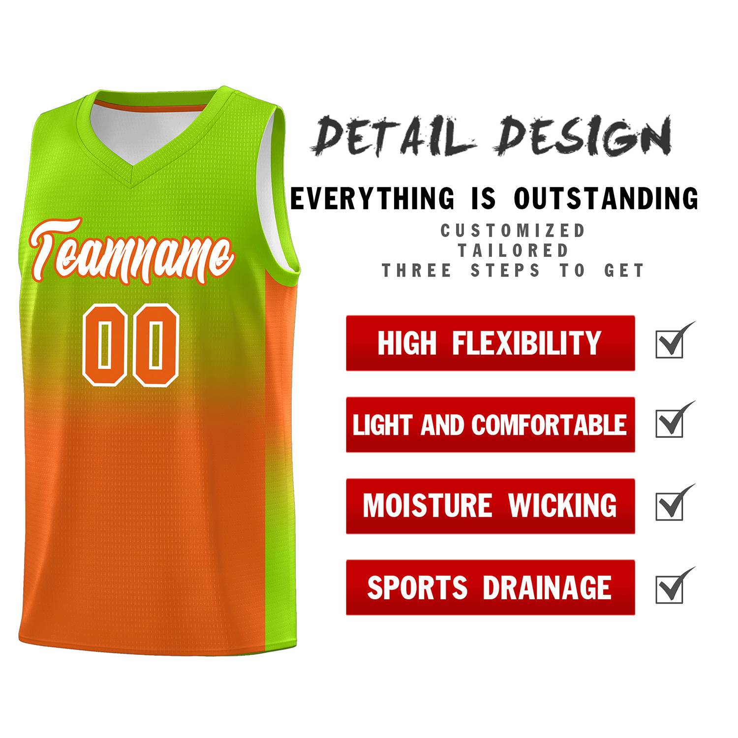 Custom Neon Green Orange Gradient Fashion Sets Sports Uniform Basketball Jersey