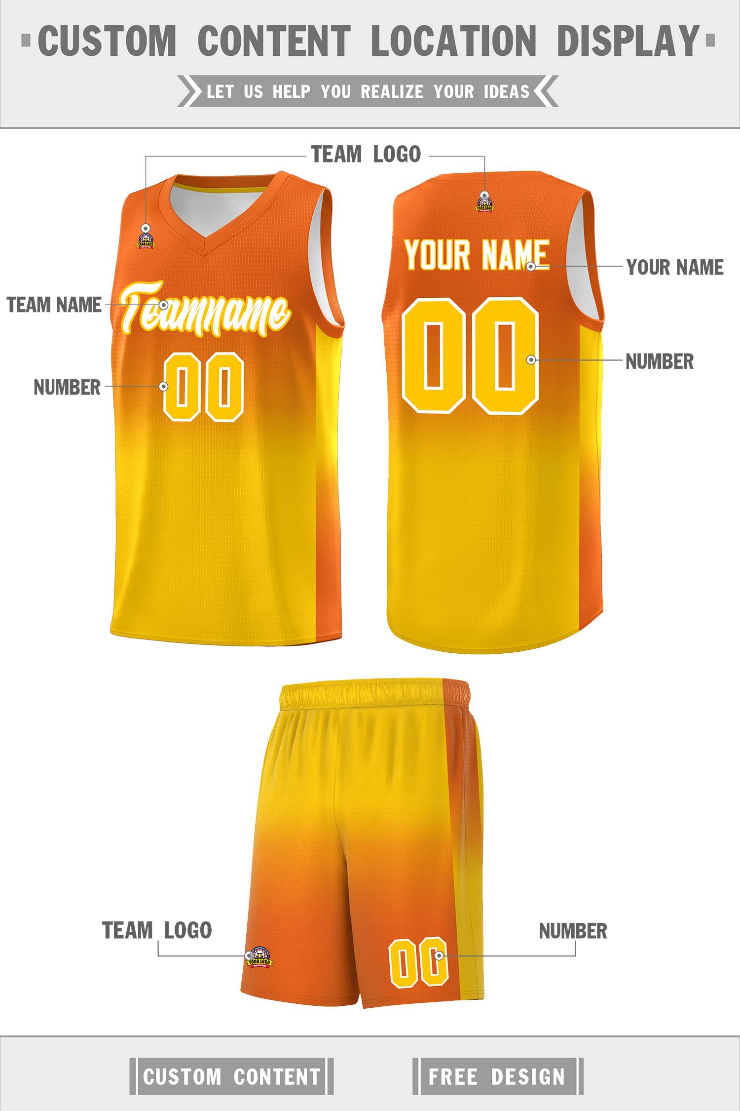 Custom Orange Gold Gradient Fashion Sets Sports Uniform Basketball Jersey