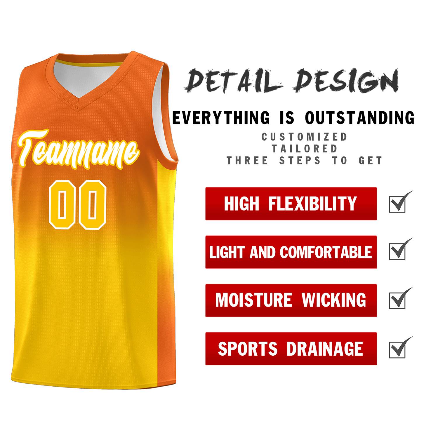 Custom Orange Gold Gradient Fashion Sets Sports Uniform Basketball Jersey