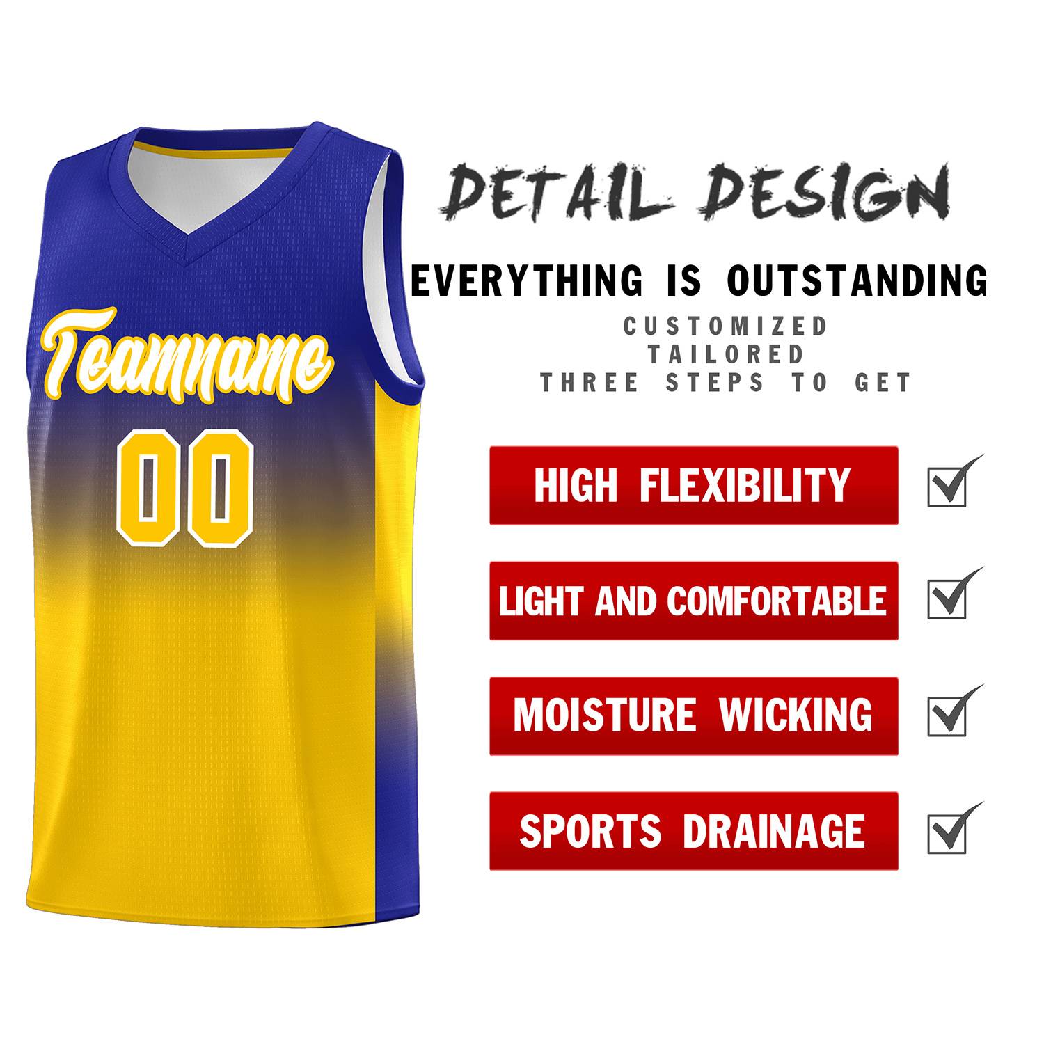 Custom Royal Gold Gradient Fashion Sets Sports Uniform Basketball Jersey